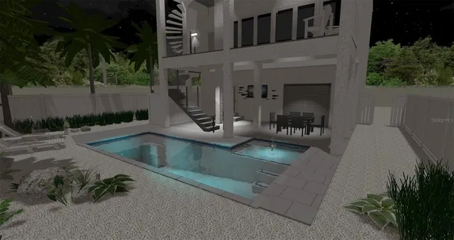 a view of a swimming pool with a patio
