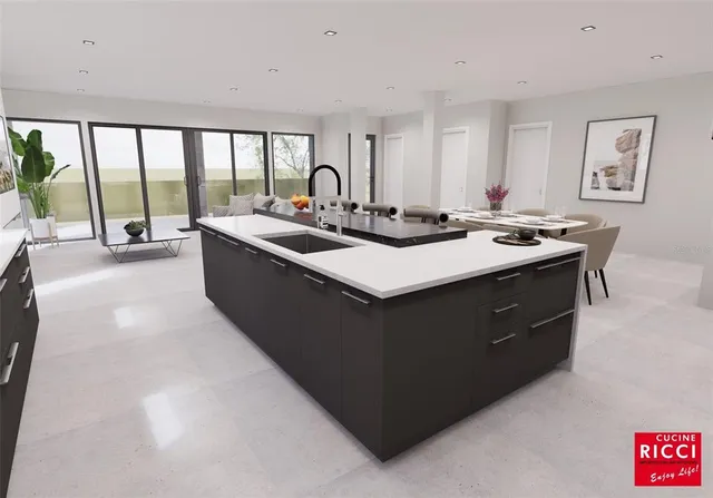 a living room with large window