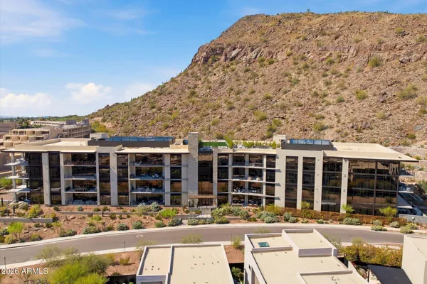 front view of a building with a large windows