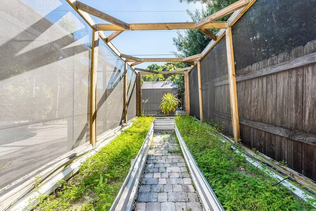 a porch with seating area