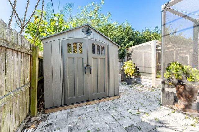 a view of a balcony from door