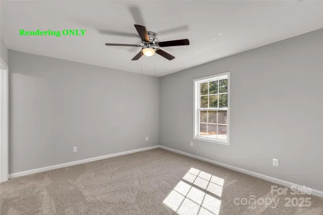 a view of an empty room and a bathroom