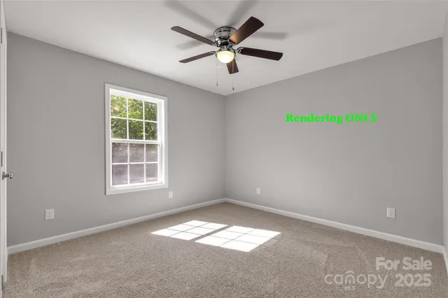 an empty room with closet and windows