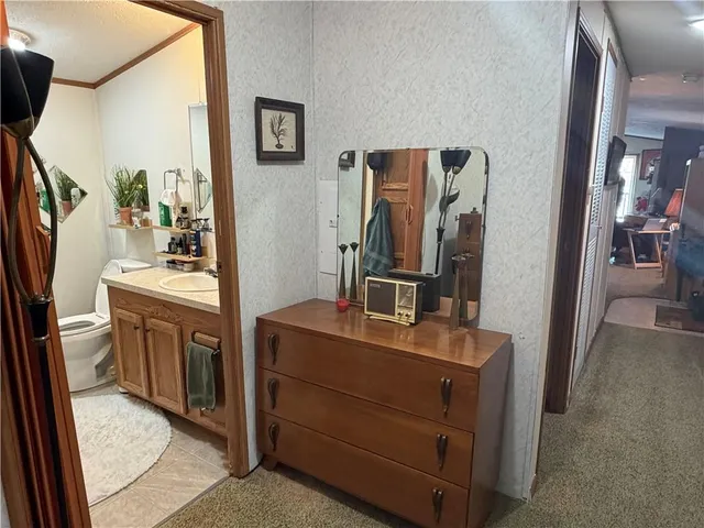 a bathroom with a sink vanity toilet and a mirror