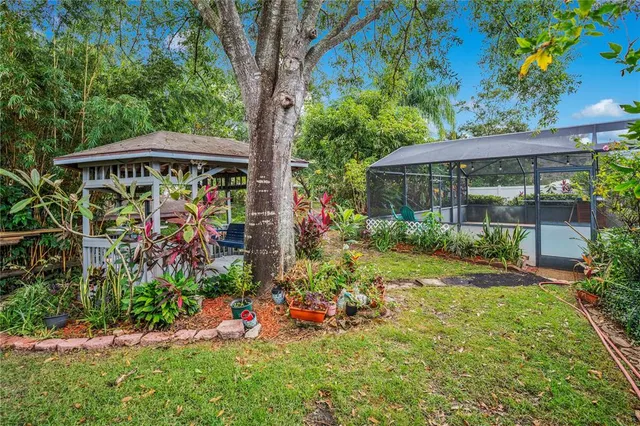 a view of a backyard with garden