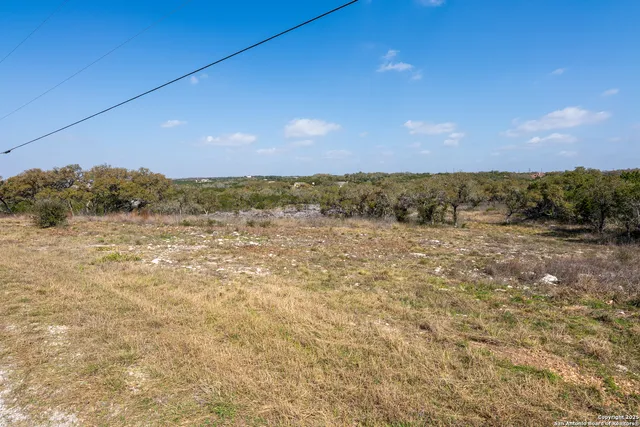 a view of a large yard with a mountain