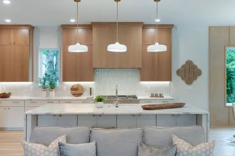 a bedroom with a bed and a table