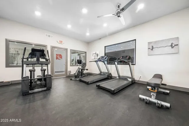 a view of a room with gym equipment