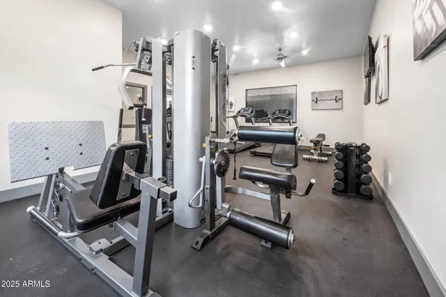 a view of a room with gym equipment