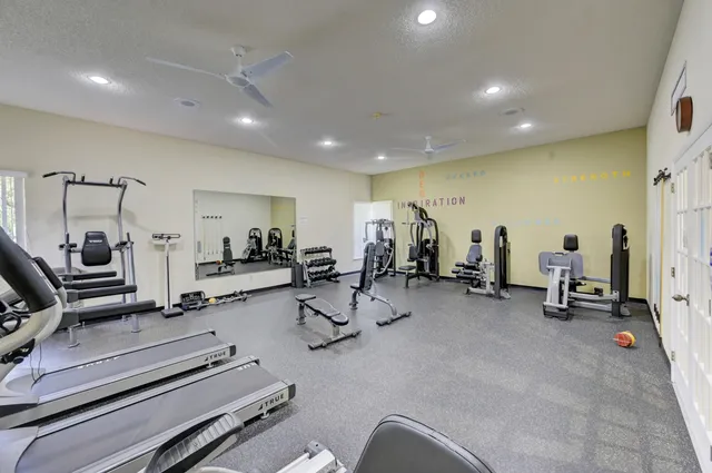 a view of a room with gym equipment