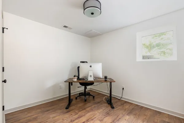 a store room with storage and a table