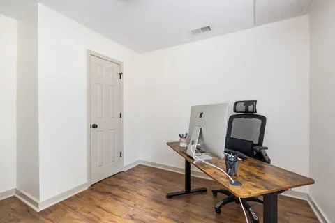 a store room with storage and a table