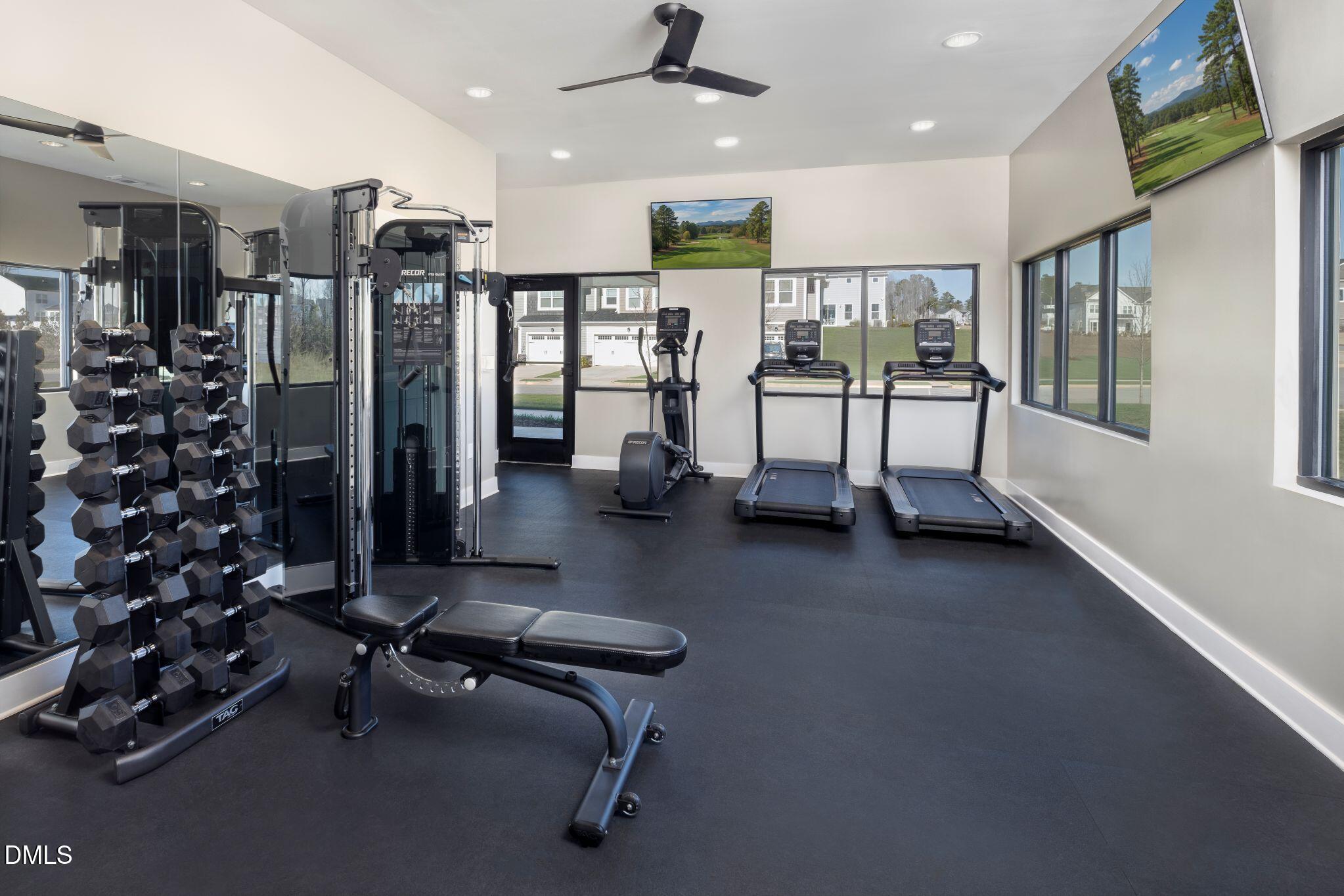 a view of a room with gym equipment