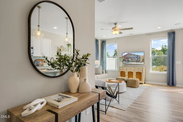 a workspace with furniture and window