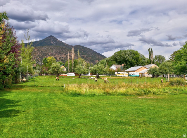 180 Farm Road Midway, UT 84049 - Photo 88 of 99 Expansive green field with perimeter fencing, surrounded by mature trees, with mountain scenery in the background