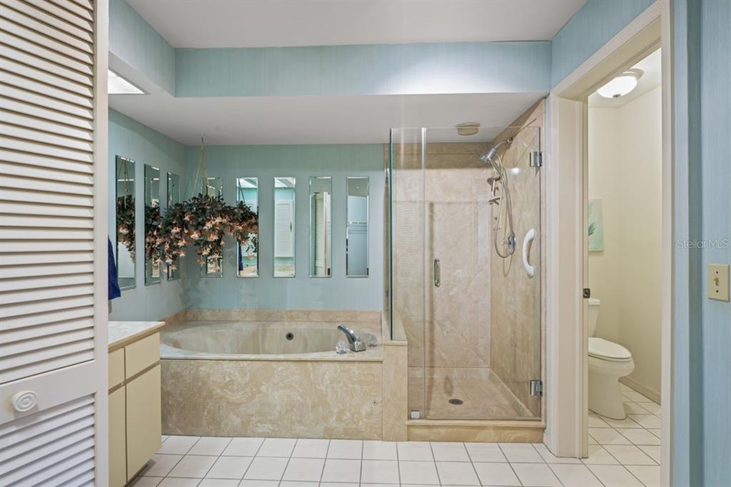 3274 Lori Lane, Unit 2 New Port Richey, FL 34655 - Photo 33 of 56 a bathroom with a granite countertop shower a mirror and a sink