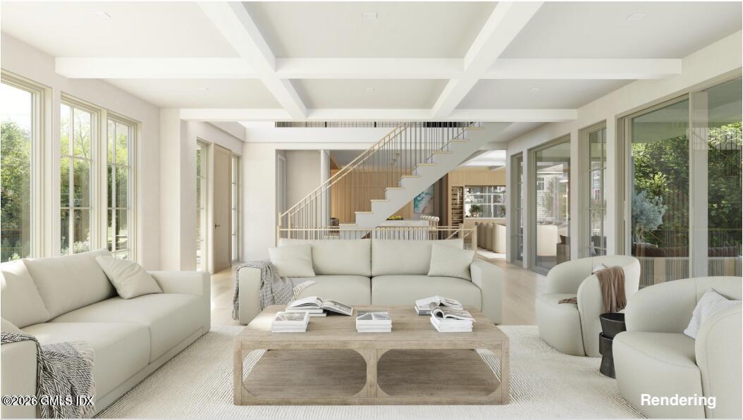 30 Meadowbank Road Old Greenwich, CT 06870 - Photo 2 of 28 a living room with furniture and a large window with balcony view
