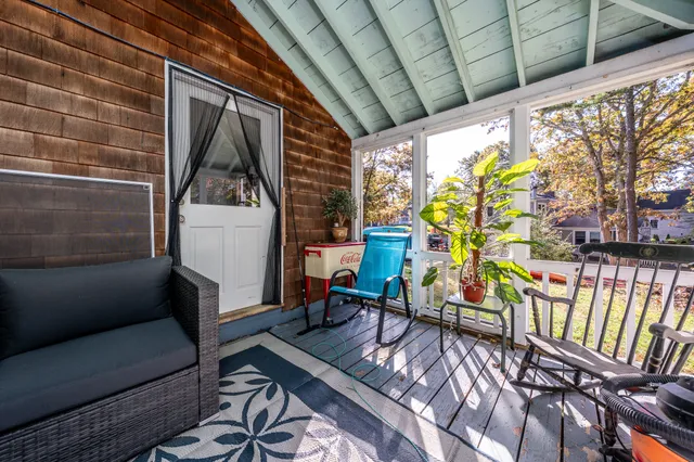 a building outdoor space with seating