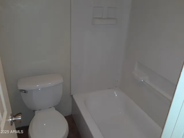 a bathroom with a toilet and a rug