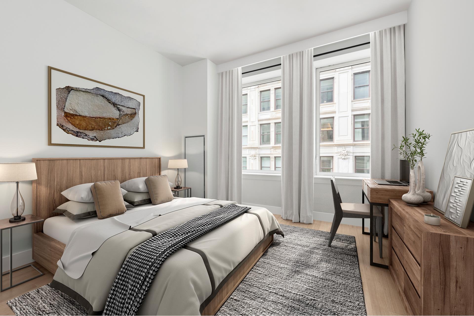 101 Leonard Street, Unit 9D Manhattan, NY 10013 - Photo 7 of 10 a bedroom with bed and a window