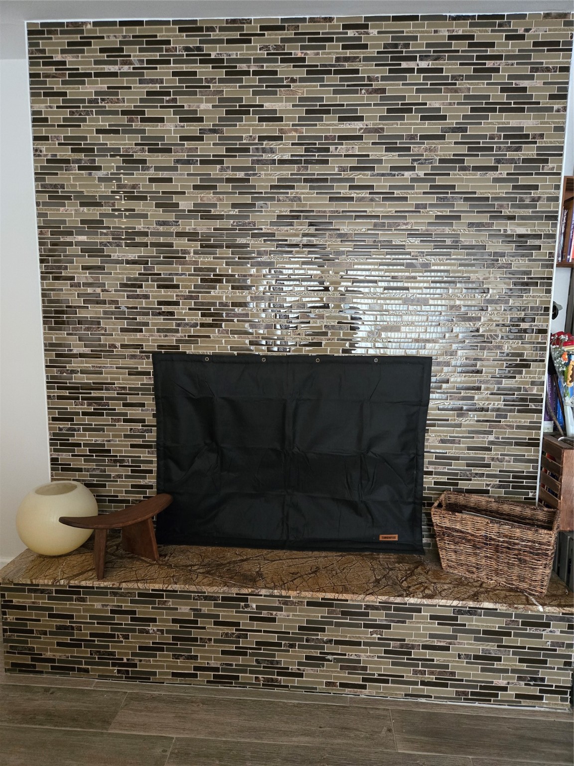 9818 Shadow Wood Drive Houston, TX 77080 - Photo 15 of 36 a living room with a brick wall and a fireplace