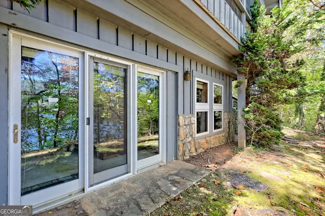 a view of a lake with a mountain in the background