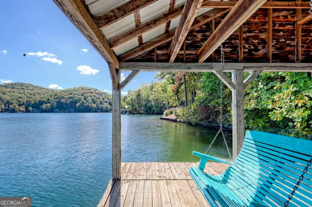 a garden view with a seating space