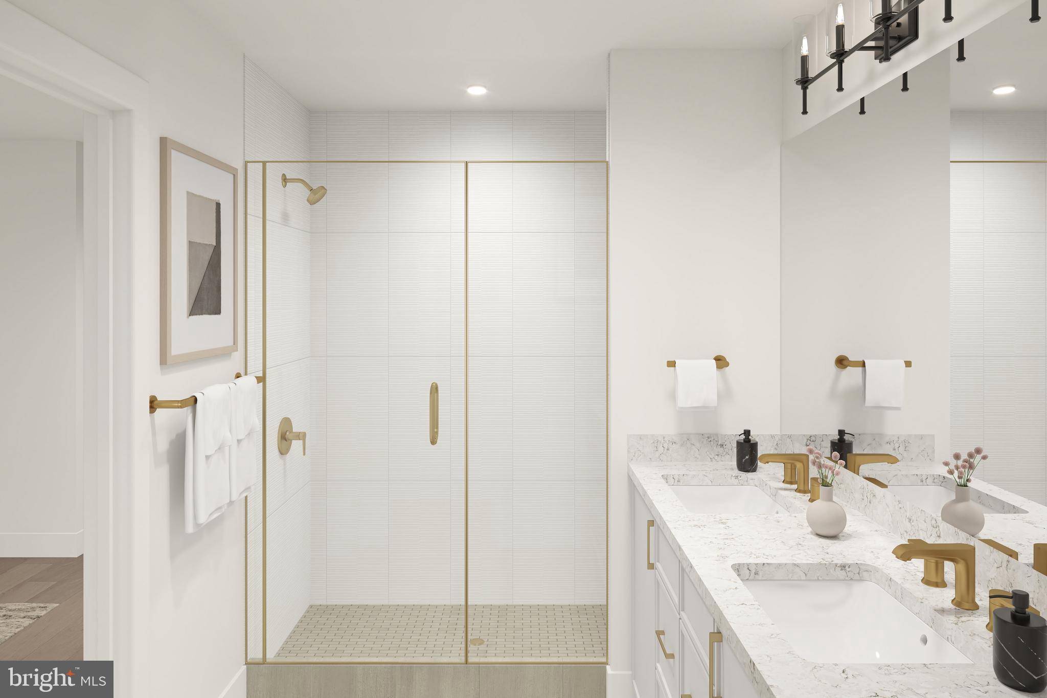 124 Brianna Court, Unit 35 Chalfont, PA 18914 - Photo 17 of 23 a bathroom with a sink vanity granite shower and a mirror