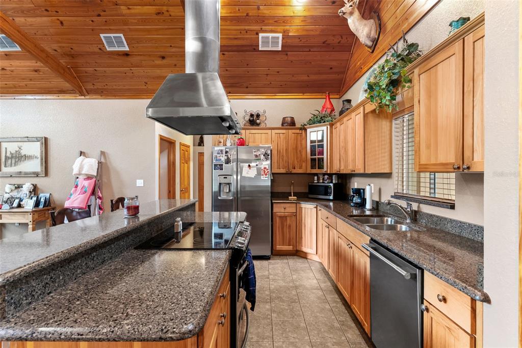 12136 McIntosh Road Thonotosassa, FL 33592 - Photo 12 of 44 a kitchen with stainless steel appliances granite countertop a sink a stove and a wooden cabinets