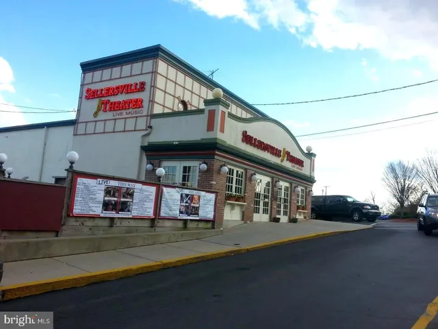 a front view of a building with street