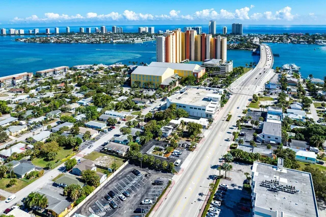 a view of a city and ocean view