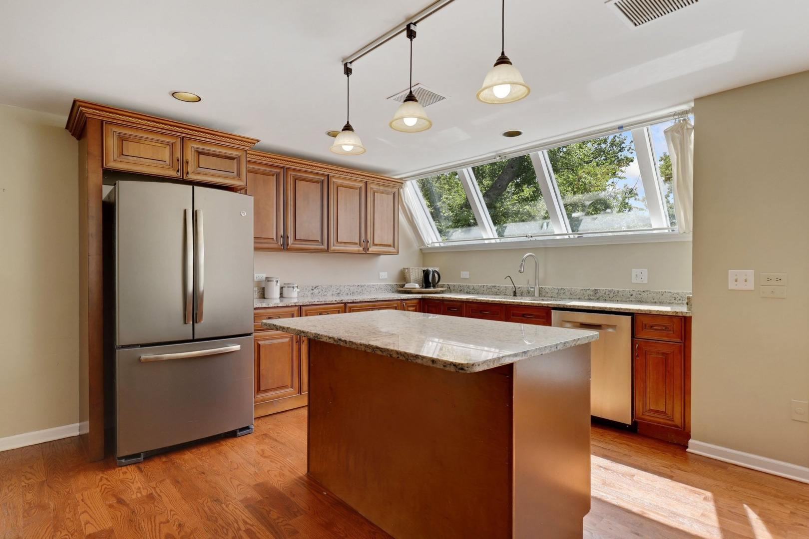1010 South Summit Street Barrington, IL 60010 - Photo 9 of 48 a kitchen with stainless steel appliances granite countertop a refrigerator a sink dishwasher a stove and a microwave oven with wooden floor