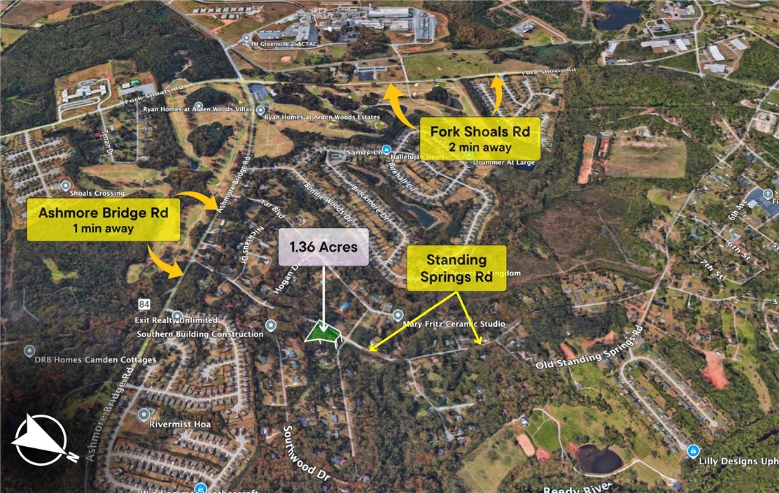 0 Standing Springs Road Greenville, SC 29605 - Photo 22 of 25 An aerial view of a vibrant community, highlighting nearby roads and green spaces for tranquil living.