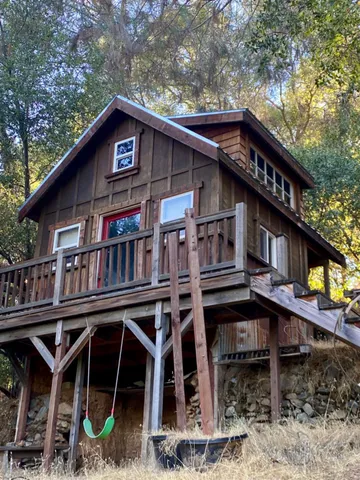 a view of a yard with an tree