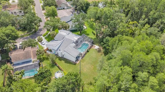 an aerial view of a house