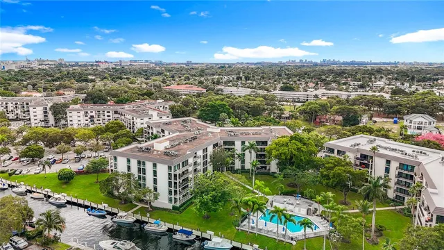 an aerial view of a house with a garden