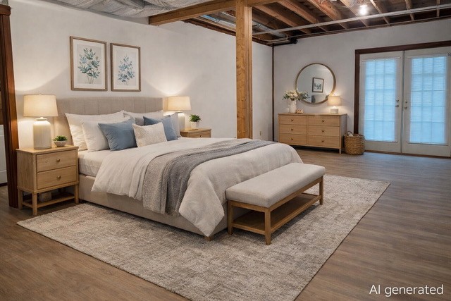 95 Ratteree Road Buchanan, TN 38222 - Photo 32 of 40 a spacious bedroom with a bed a mirror and a window