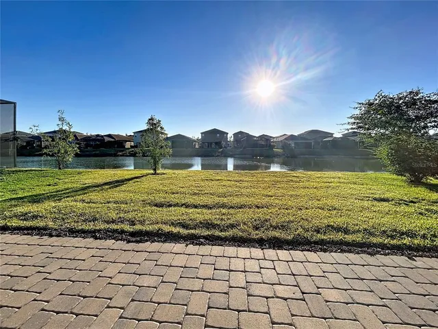 a view of a lake with a mountain in the background