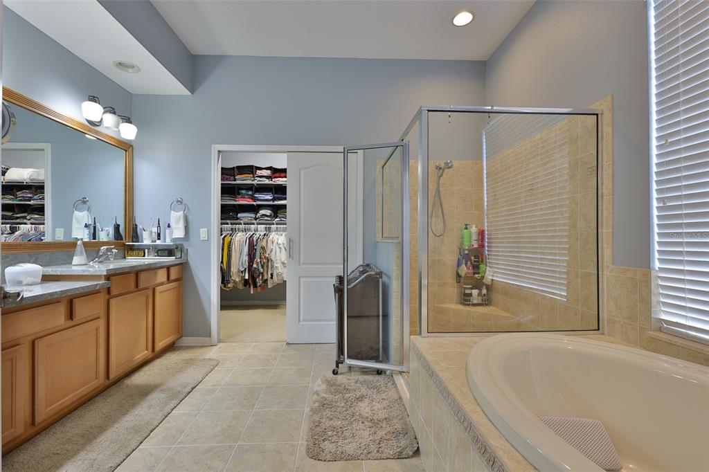 1204 Facet View Way Valrico, FL 33594 - Photo 33 of 59 a bathroom with a tub a double vanity sink and a large mirror