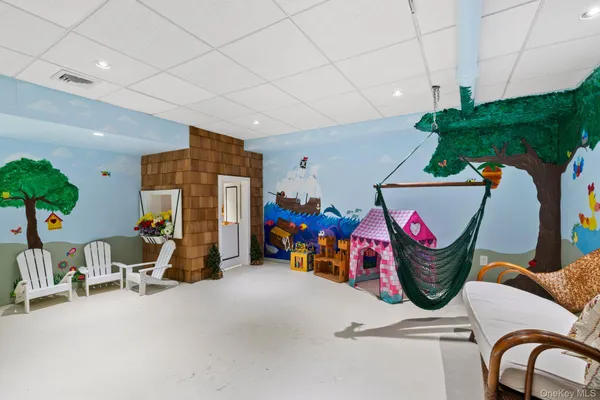 an aerial view of a house with a garden