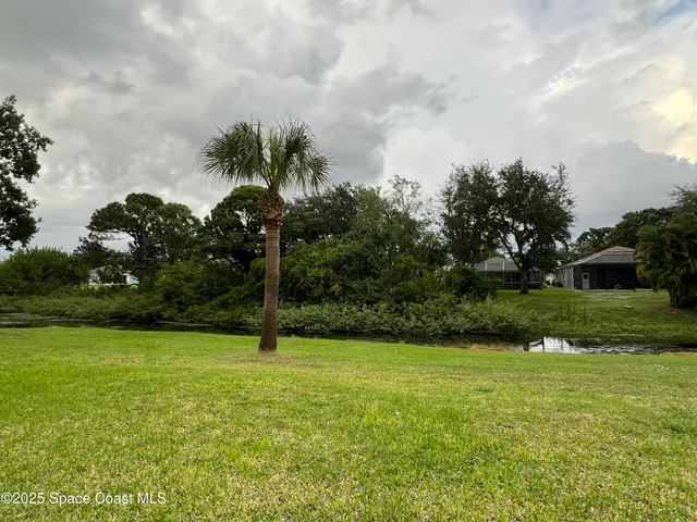 a swimming pool with green space