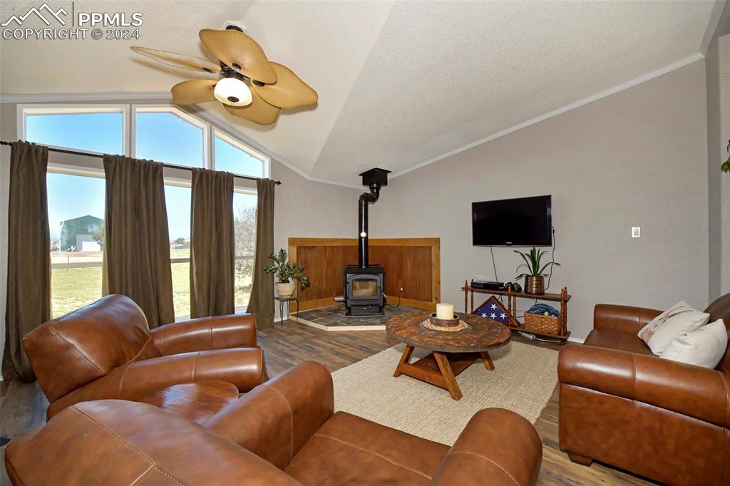 3975 Feather Ridge Drive Peyton, CO 80831 - Photo 20 of 36 a living room with furniture and a flat screen tv