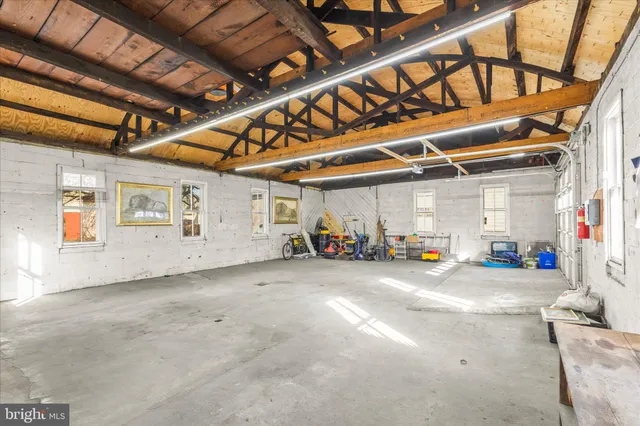 a view of a garage with furniture