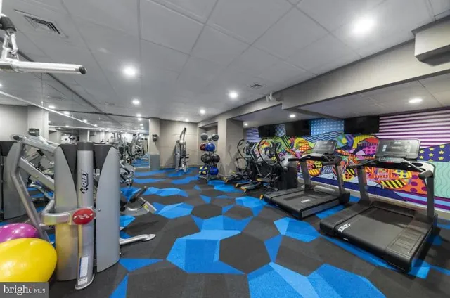 a view of a room with gym equipment