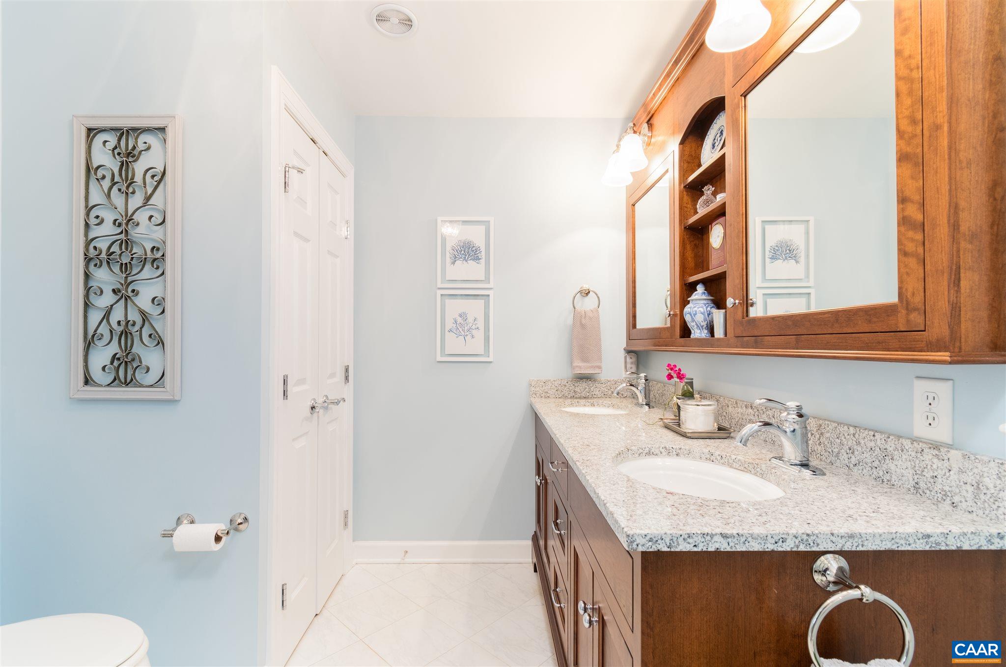 2640 Thrush Road Charlottesville, VA 22901 - Photo 22 of 42 a bathroom with a granite countertop sink and a mirror
