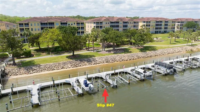 an aerial view of a house with a garden and lake view