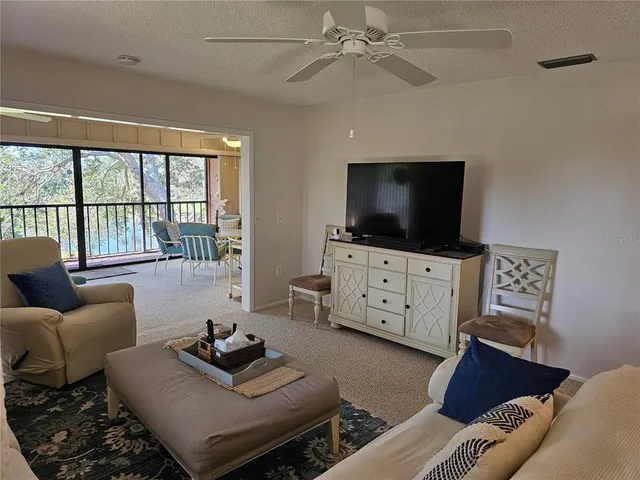 a living room with furniture couches and a window