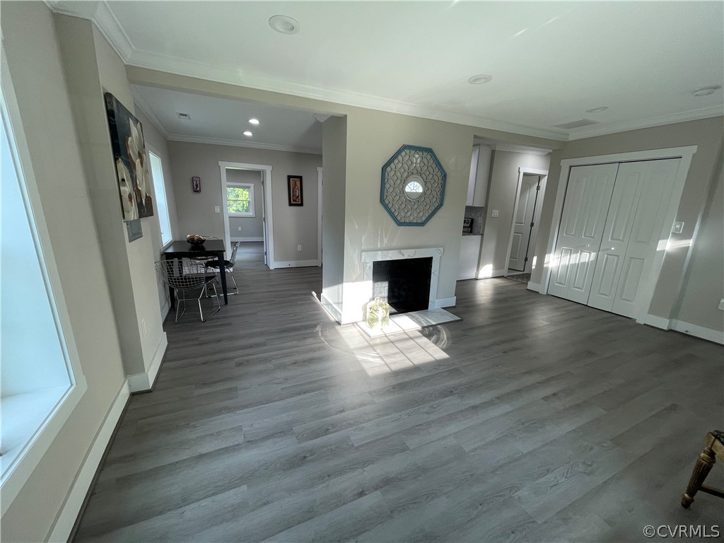 a view of livingroom with wooden floor