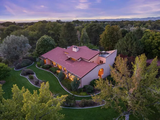 an aerial view of a house with a garden