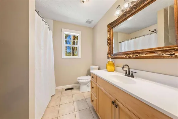 a bathroom with a sink a toilet and mirror